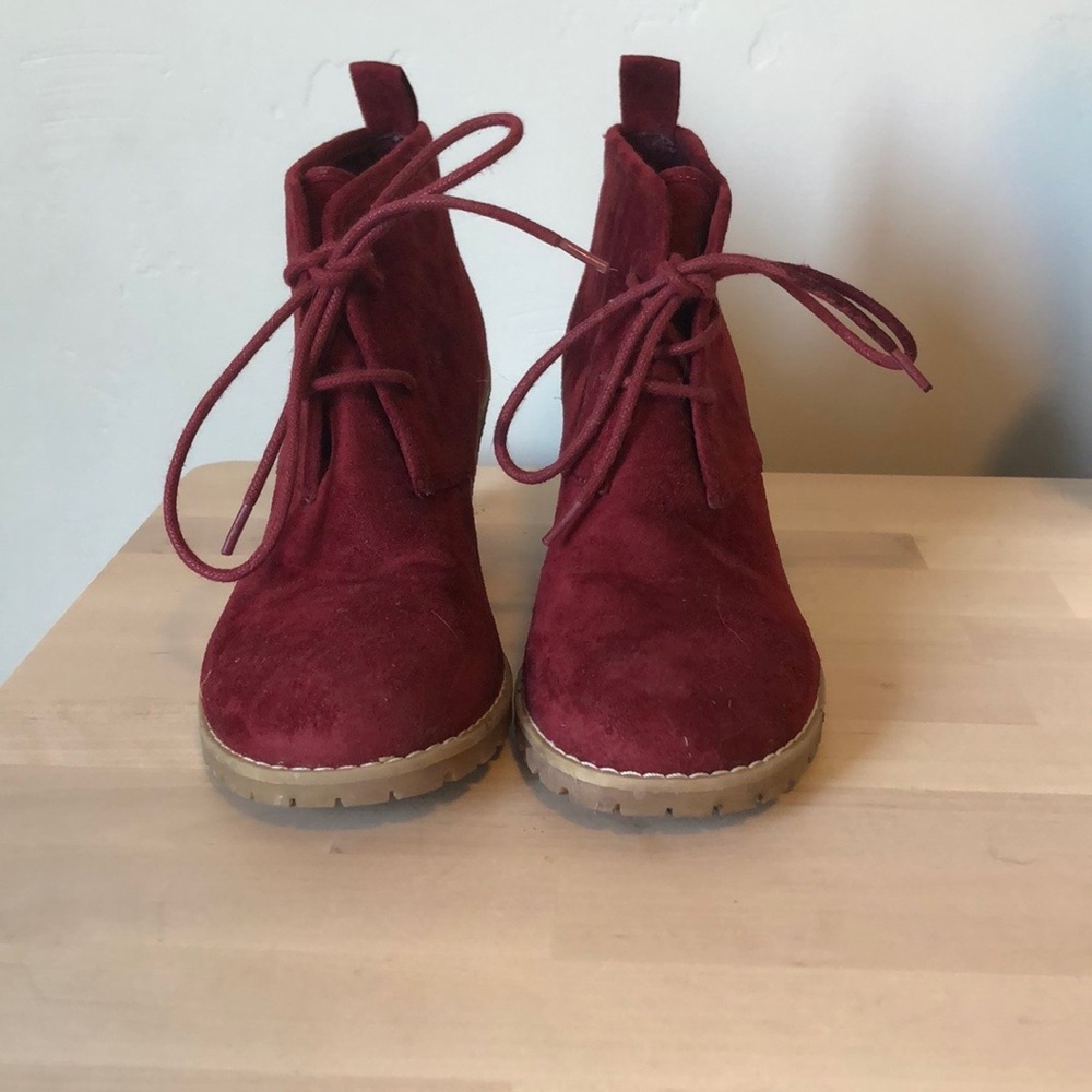 Maroon heeled booties